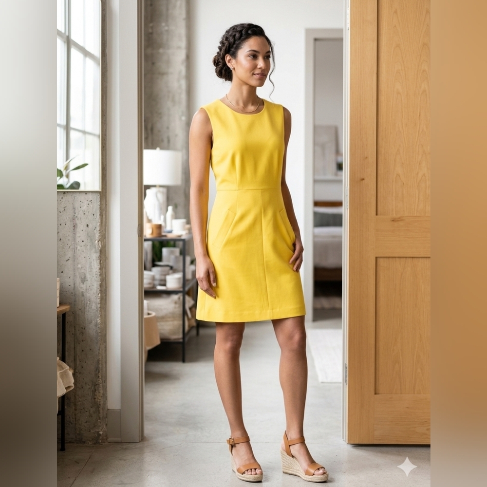 DIANE VON FURSTENBERG WOMEN'S CREW NECK MINI YELLOW DRESS SIZE 4